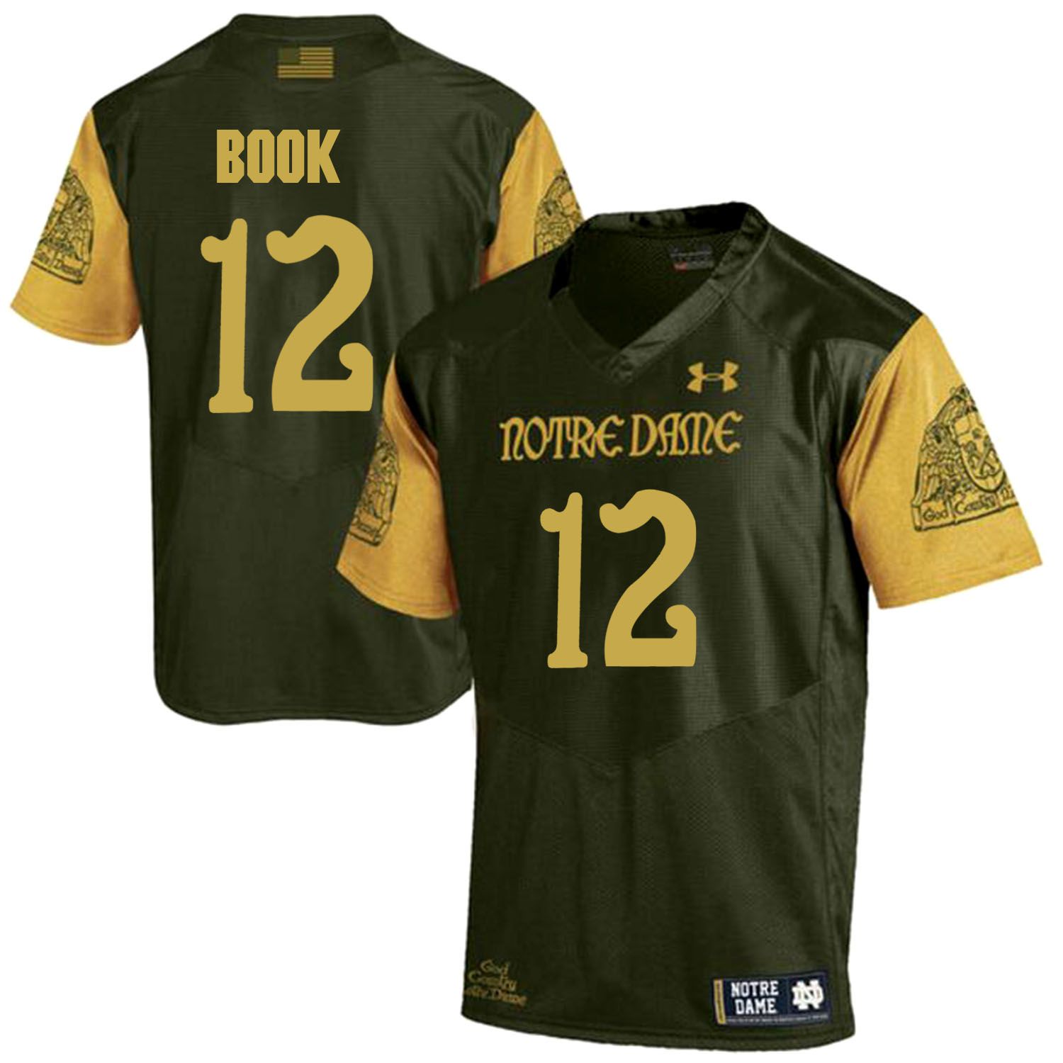 Men Norte Dame Fighting Irish #12 Book Green Customized NCAA Jerseys